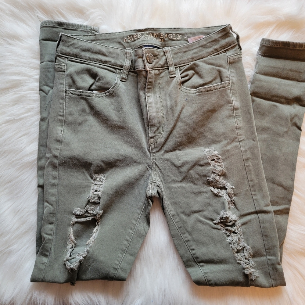 American Eagle Outfitters Green Distressed Super Stretch X Hi-Rise Jegging 8